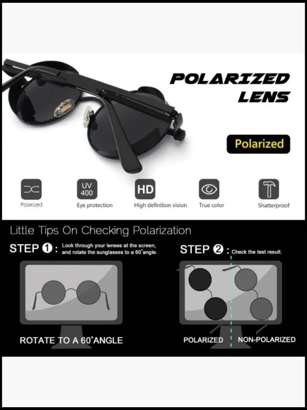 Retro Steampunk Round Polarized Sunglasses UV400 Protection Circle Metal Frame